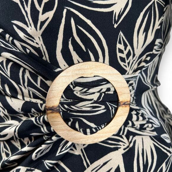 George Womens Blouse Top Faux Wrap V Neck Stretch Pullover Cream Black Large - Picture 9 of 12